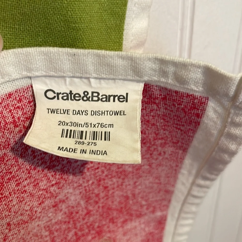 Crate&Barrel 12 Days Of Christmas Tea Towel